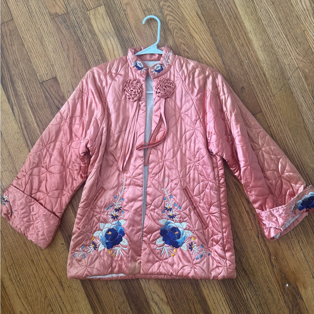 Vintage Japanese Embroidered salmon colored quilted  Jacket